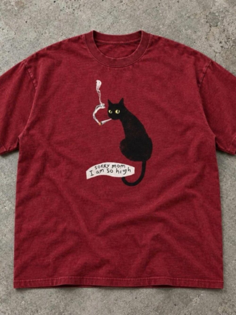 Antique Cherry Red Black Cat Graphic T-Shirt